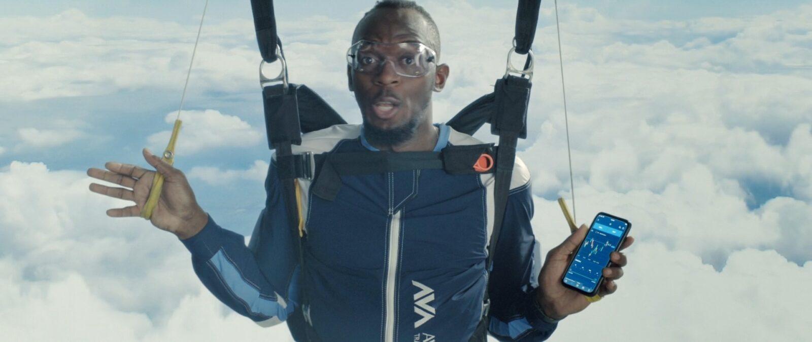 Usain Bolt in the AvaTrade Be More Bolt advert, styled by London fashion stylist Hollie Lacayo